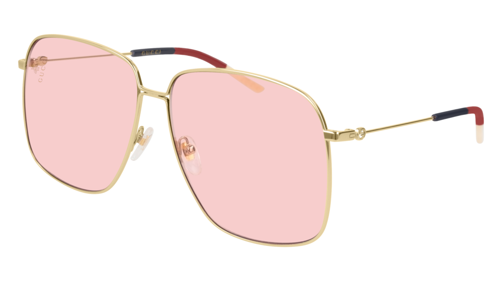 Gucci GG0394S 004 Rectangular Square Metal Gold Multicolor Pink